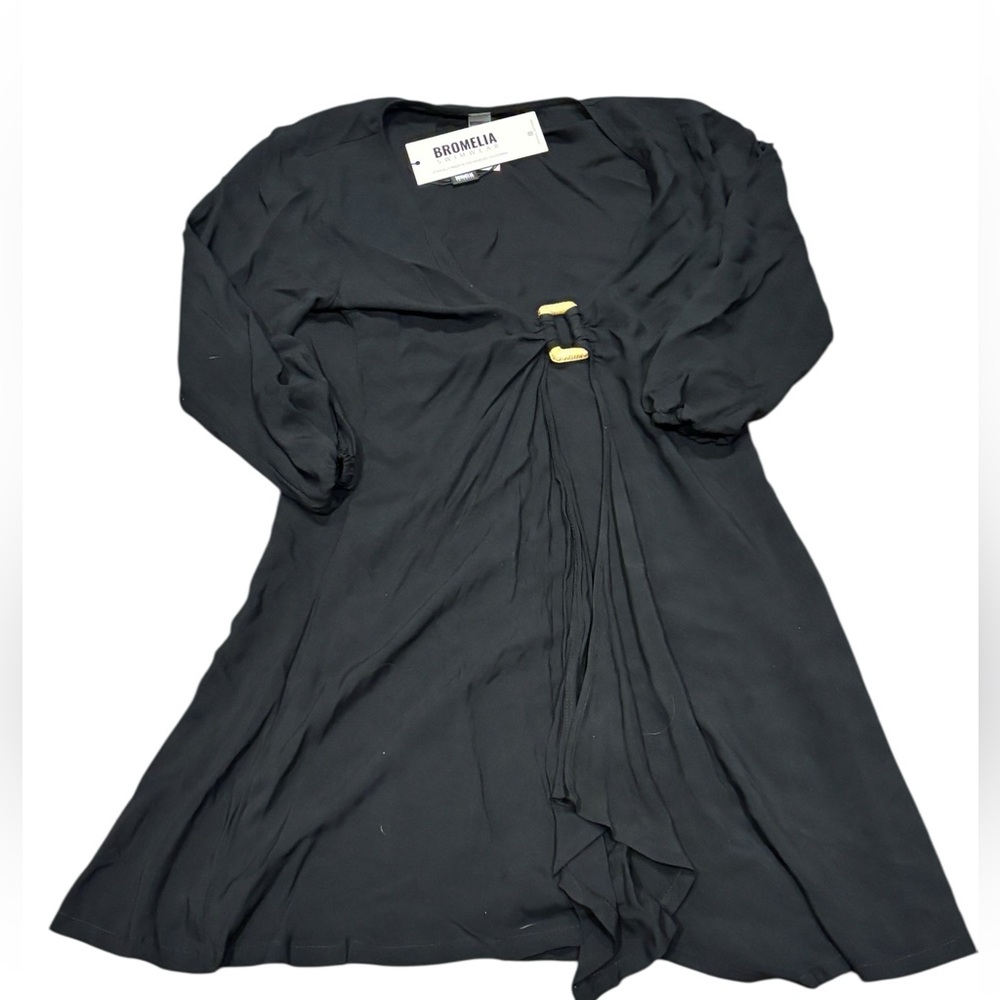 Bromelia Swim Black Draped Cover-Up Dress Wicker Hardware Size XS NWT